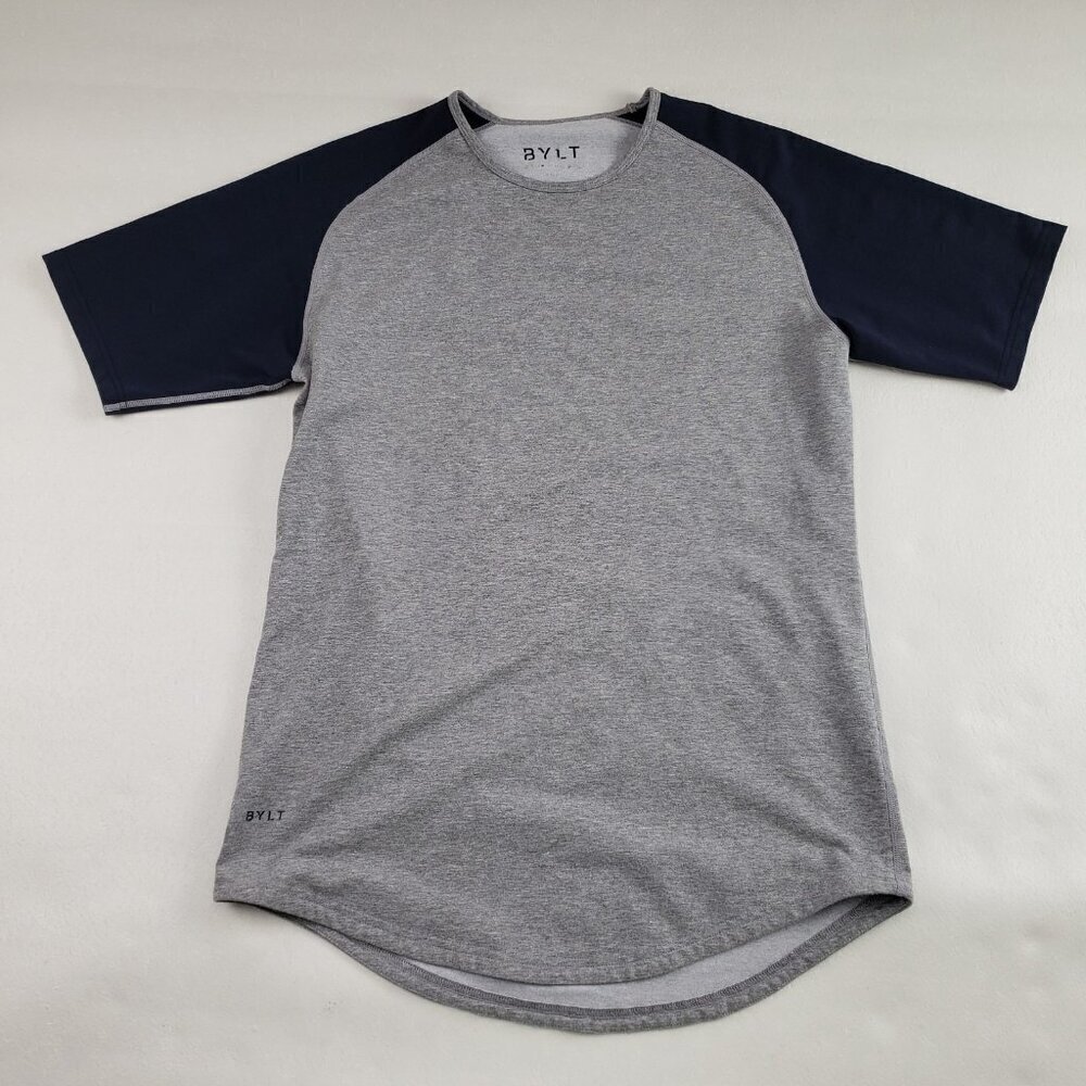 BYLT Drop Cut Lux Shirt Mens Medium Gray Crew Neck Short Sleeve Basic Tee
